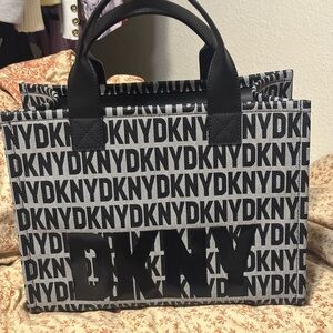 DKNY Black and Gray Patterned Tote